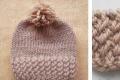 Knitted hat with oblique elastic band Hat pattern with oblique loops